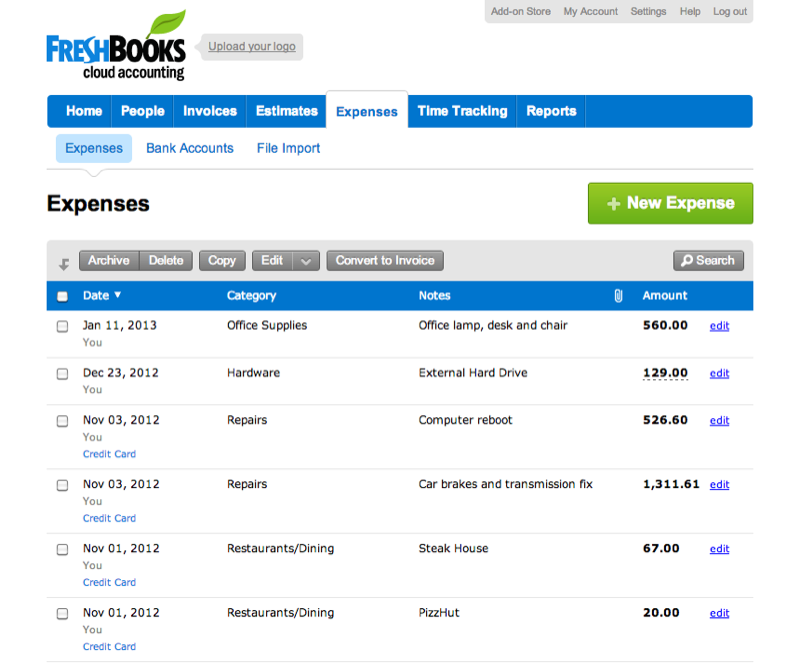 FreshBooks - Freshbooks: spending