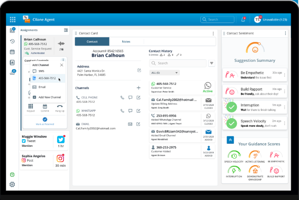 RingCentral Centre de Contact - Interface agent omnicanale avec coaching temps réel