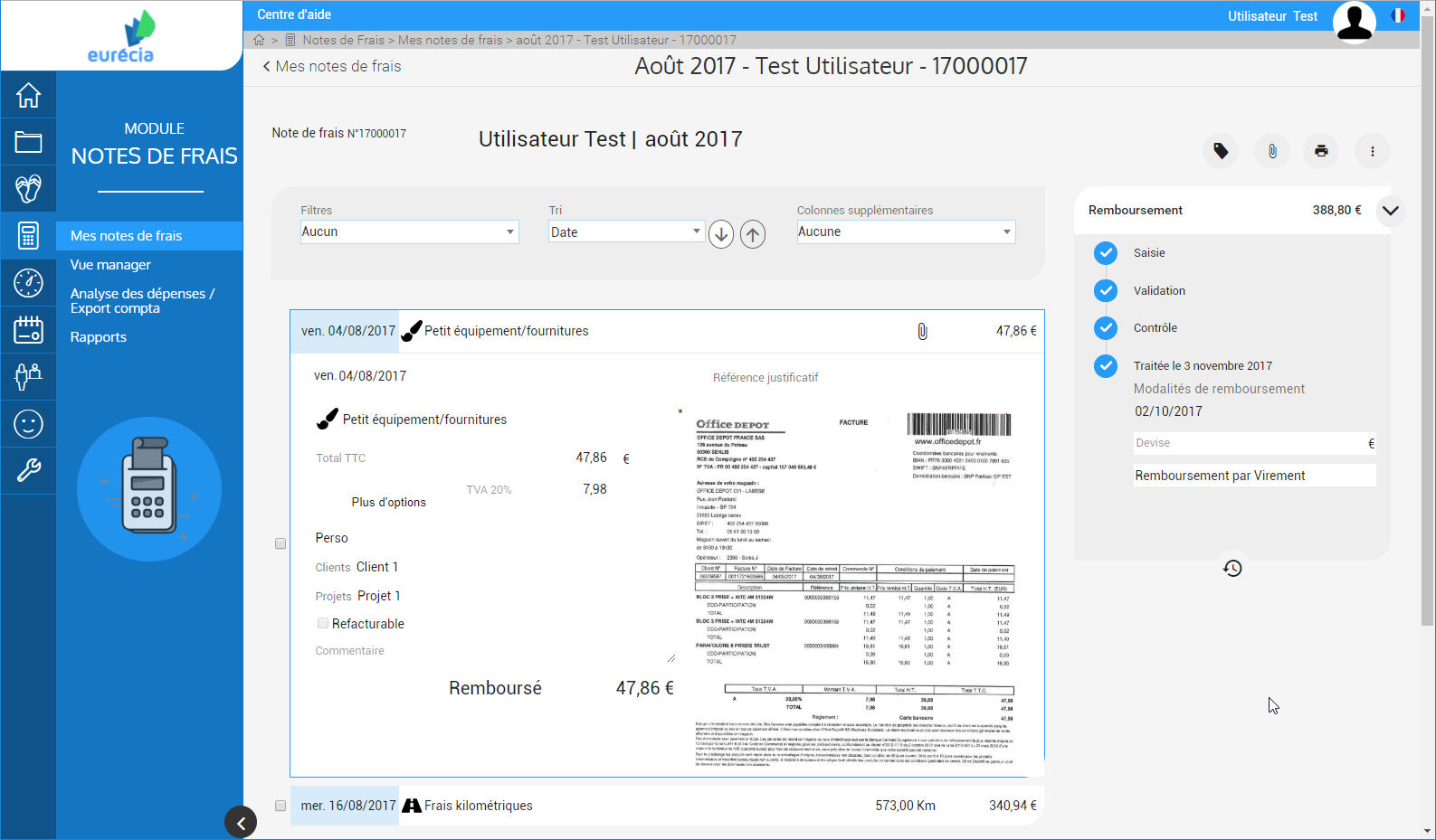 Eurécia Notes de frais - Module costs Notes: Quick and easy entry from a mobile or computer Eurécia Notes de frais - Module costs Notes: Quick and easy entry from a mobile or computer
