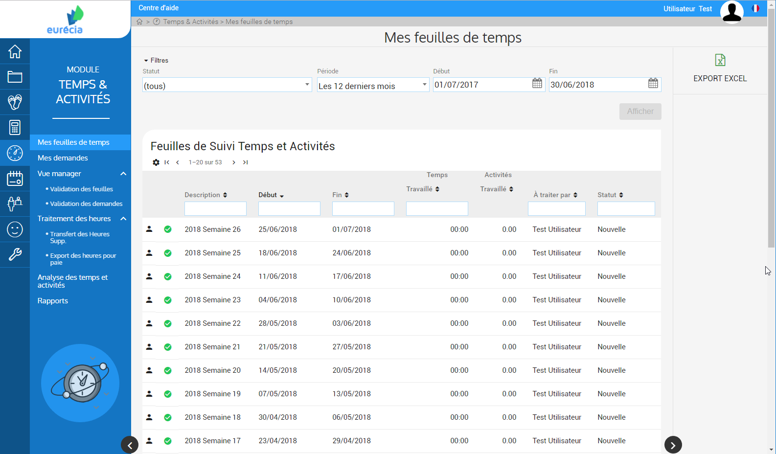 Eurécia Temps & Activités - Management Module Time & Activities: visualization of working time Eurécia Temps & Activités - Management Module Time & Activities: visualization of working time
