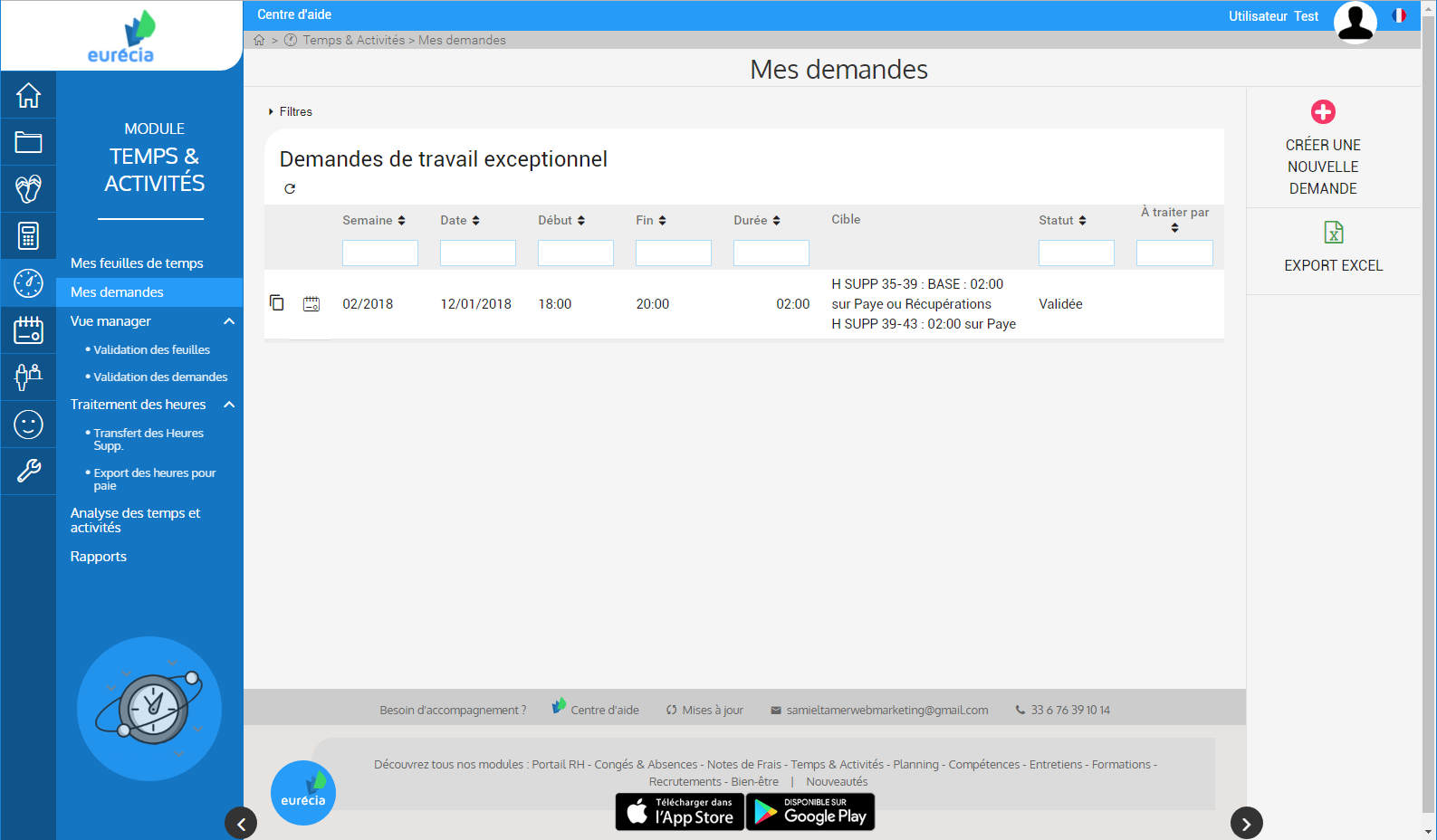 Eurécia Temps & Activités - Management Module Time & Activities: My Requests