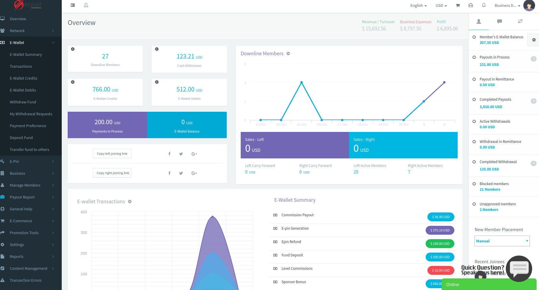 Epixel MLM Software - Epixel MLM Software Dashboard