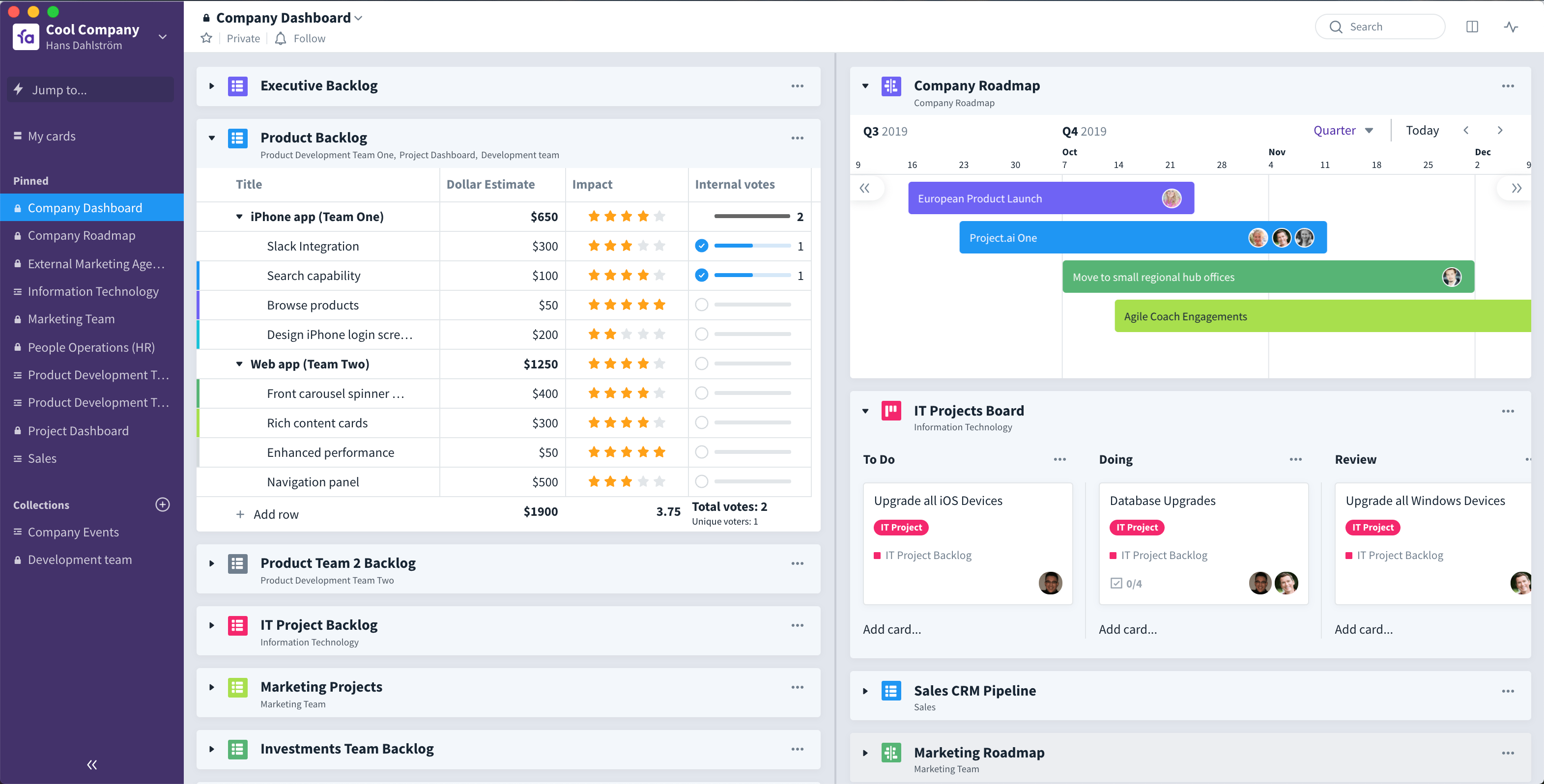 Favro - Favro alone lets you scale from a single team to teams-of-teams and beyond with overview and alignment dashboard collections.